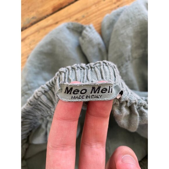 Meo Meli Women’s 100% Linen Pants Relaxed Fit Elastic Waist Green Cropped Pocket - Picture 4 of 7